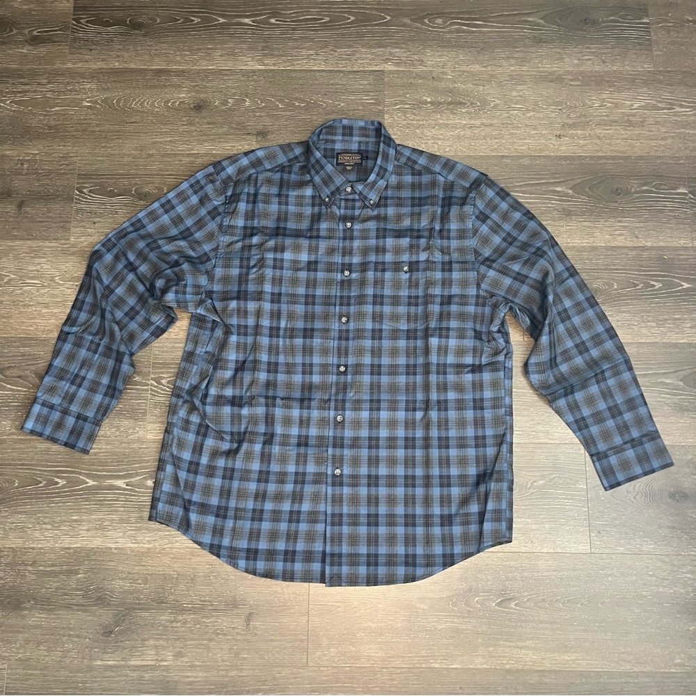 Pendleton Shirt Mens XL Blue Plaid Long Sleeve‎ Button Down pocket 90s cotton